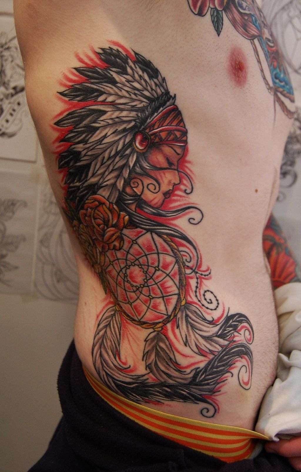 Dreamcatcher Headdress Side Composition Tattoo Design