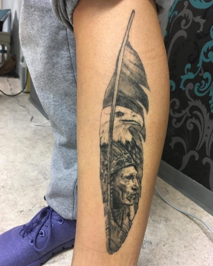 Eagle Feather Portrait Composition Tattoo Design