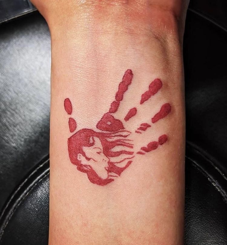 Minimal Red Symbol Handprint Tattoo Design