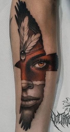 Split-Face Eagle Spirit Design Tattoo Design