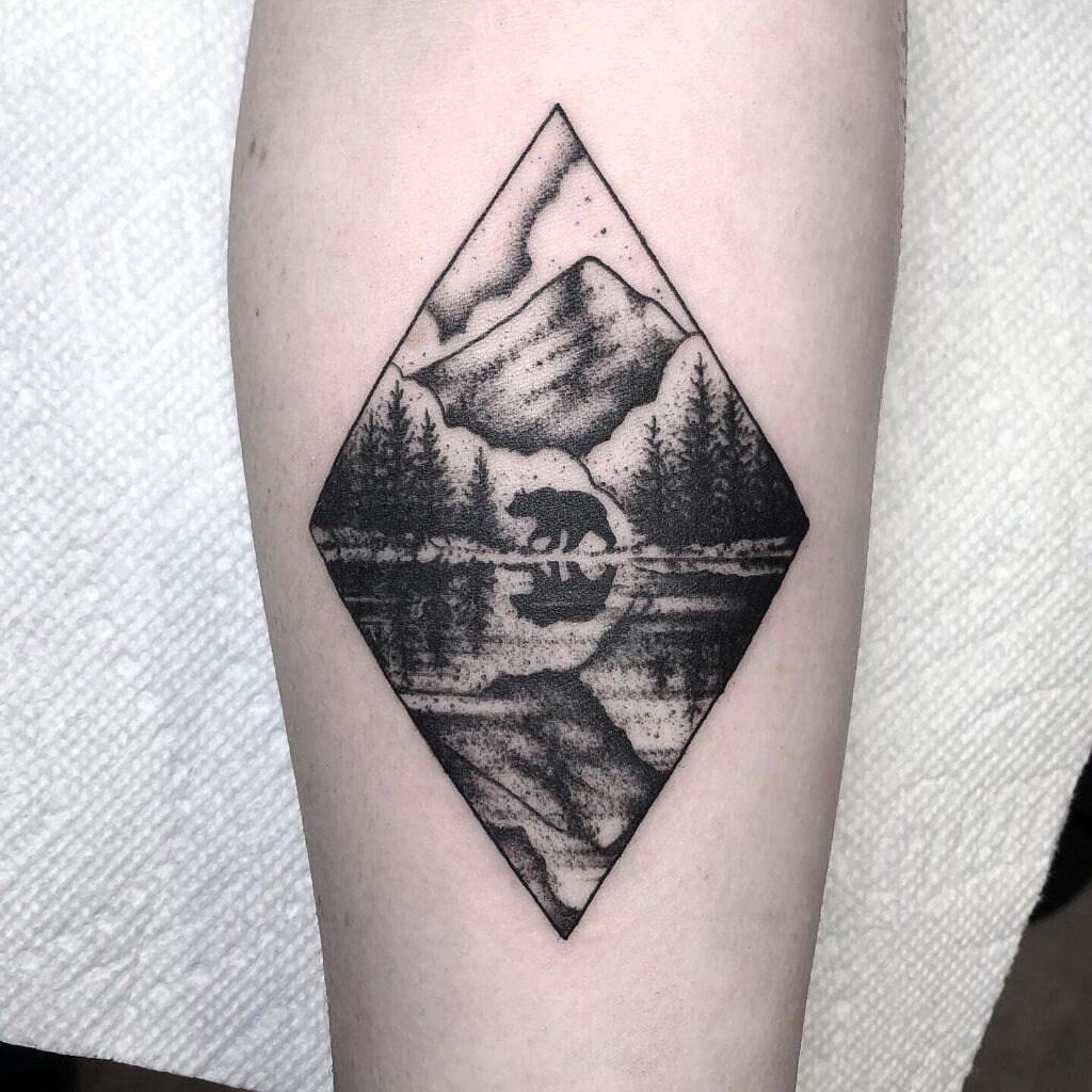 Bear and Mountain Reflection Tattoo Tattoo Design
