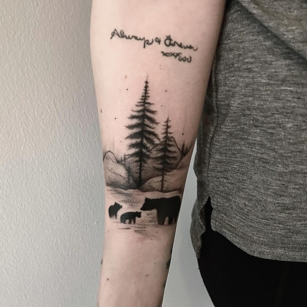 Bear Family and Mountain Forest Tattoo Tattoo Design