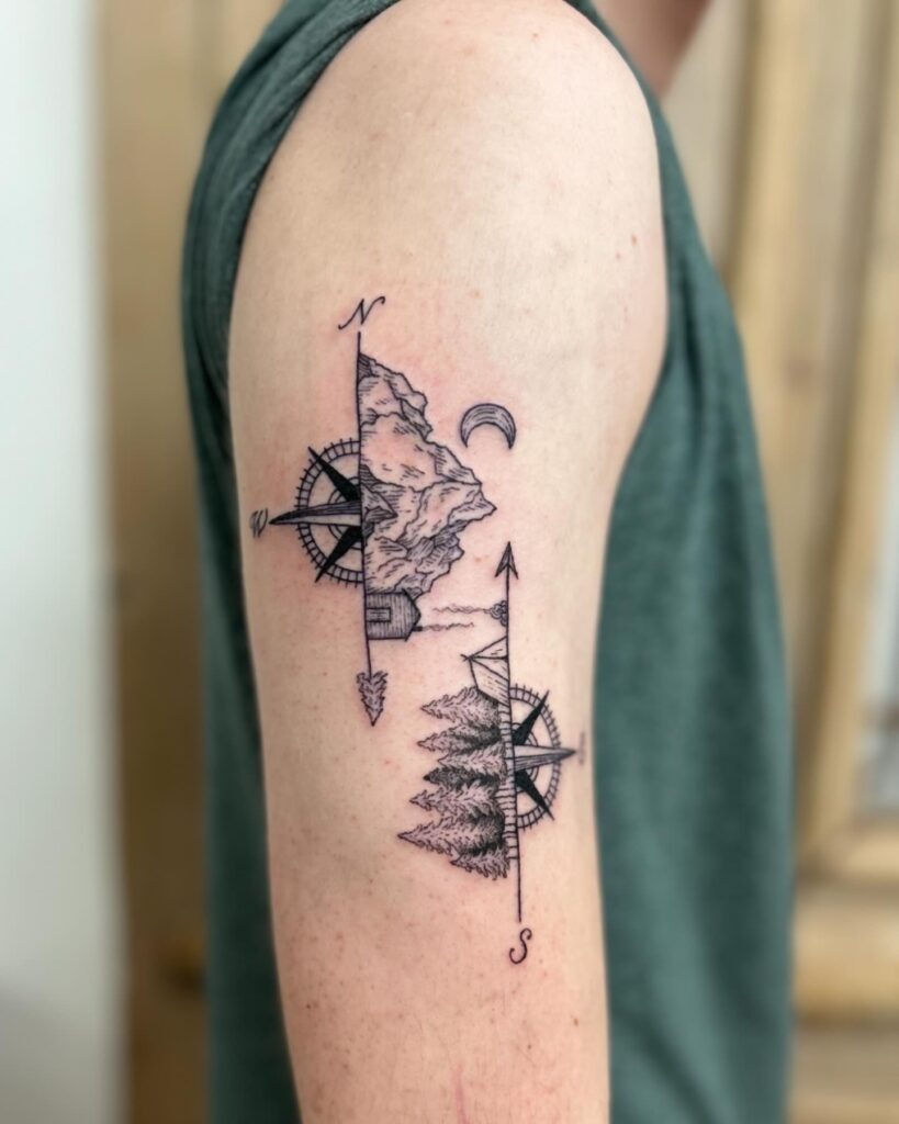 Compass and Mountain Adventure Tattoo Tattoo Design