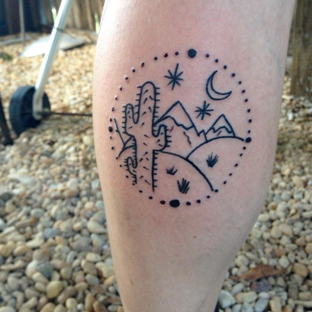 Desert Cactus and Moon Nature Scene Tattoo Tattoo Design