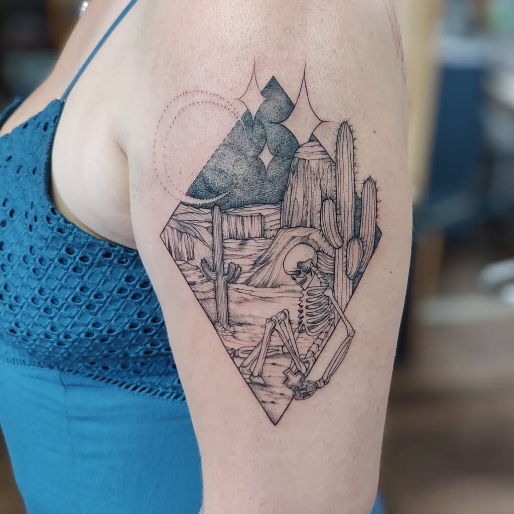 Desert Canyon Skeleton Tattoo Tattoo Design