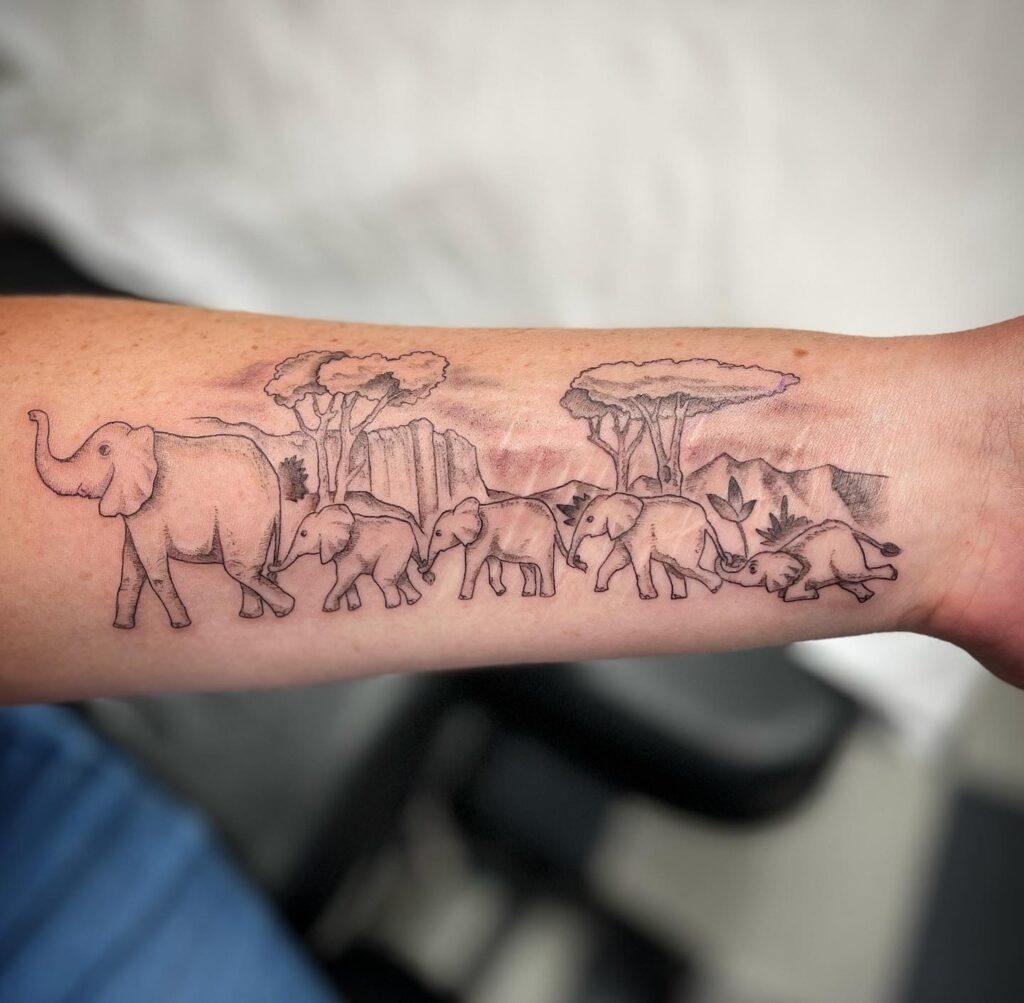 Elephant Family Nature Scene Tattoo Tattoo Design