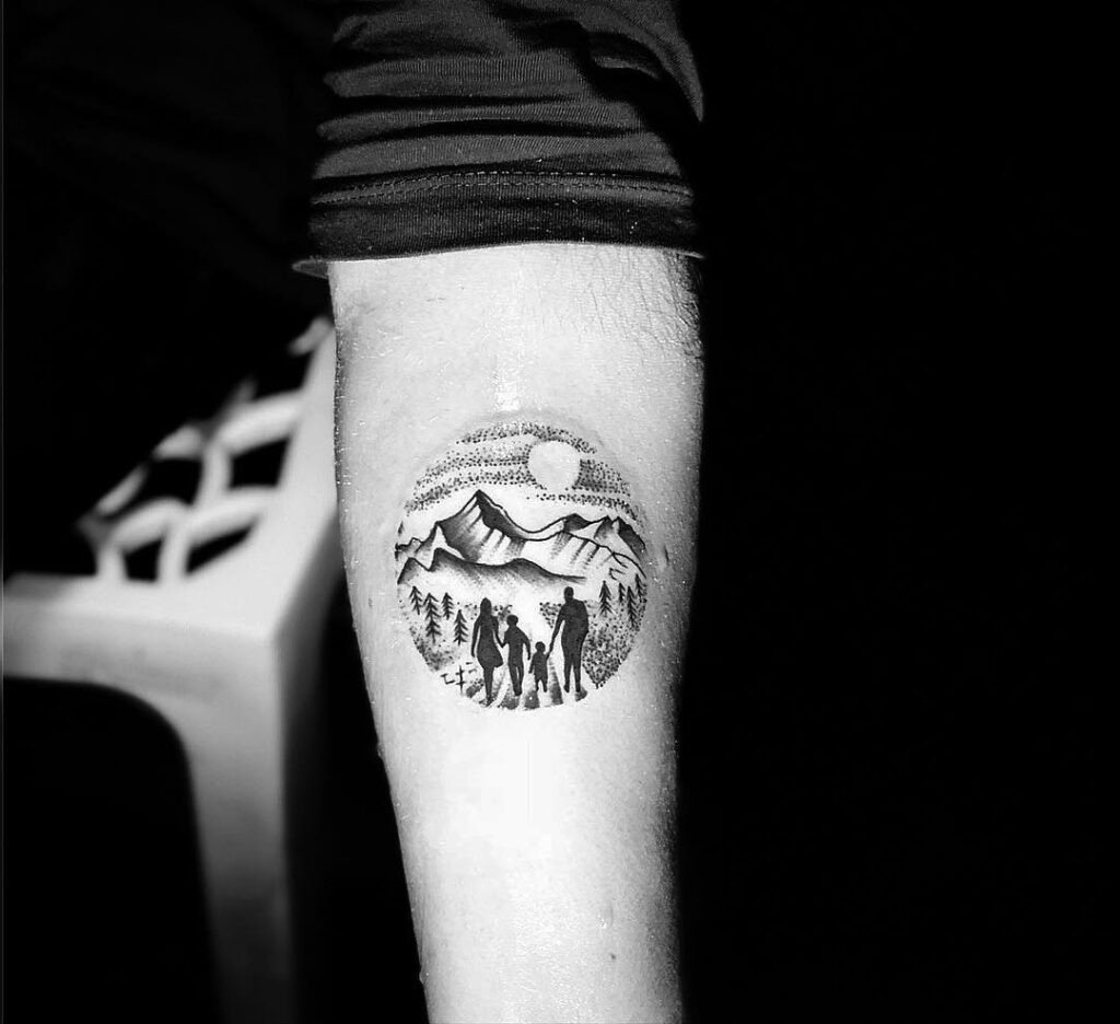Family Hiking Mountain Landscape Tattoo Tattoo Design