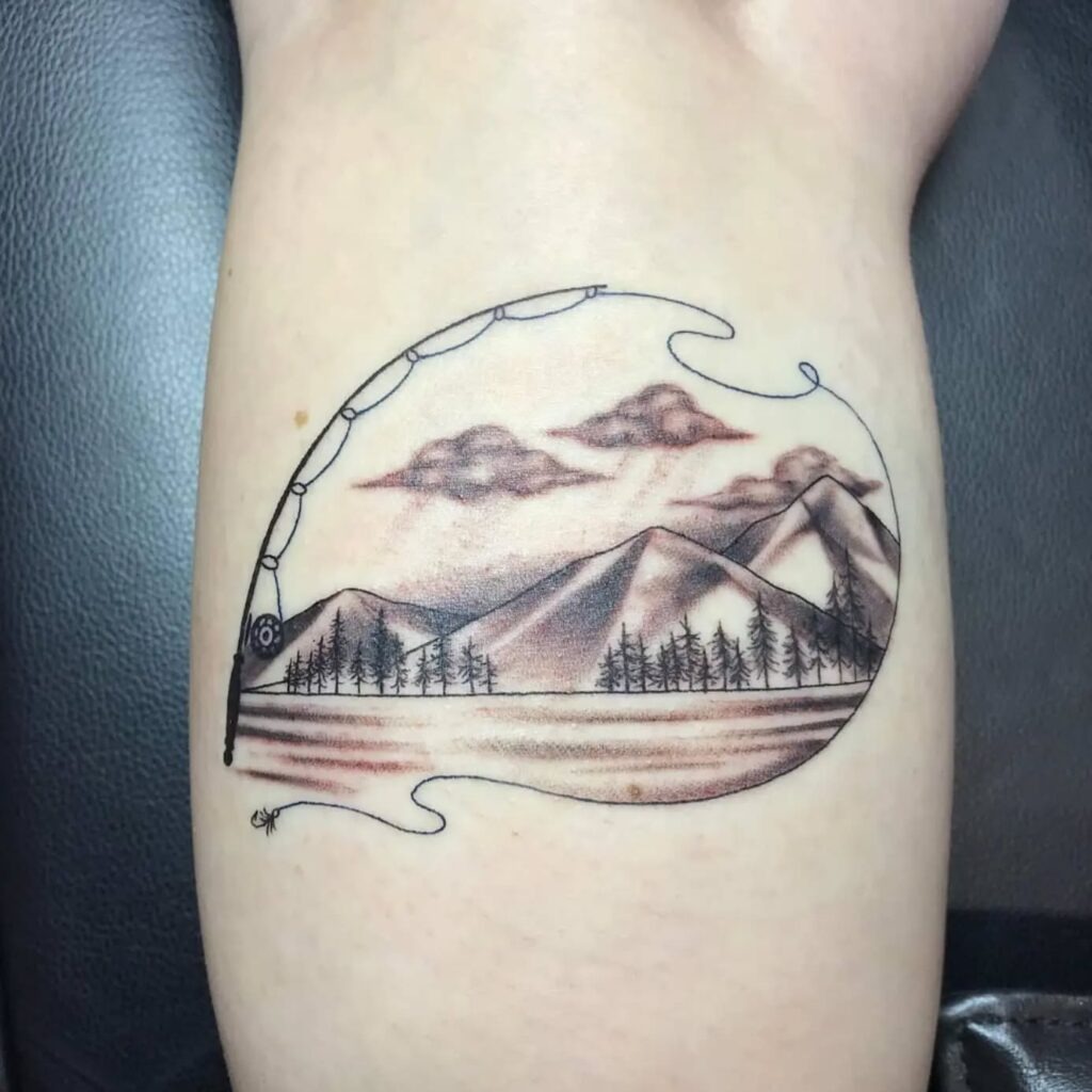 Fly Fishing Mountain Scene Tattoo Tattoo Design
