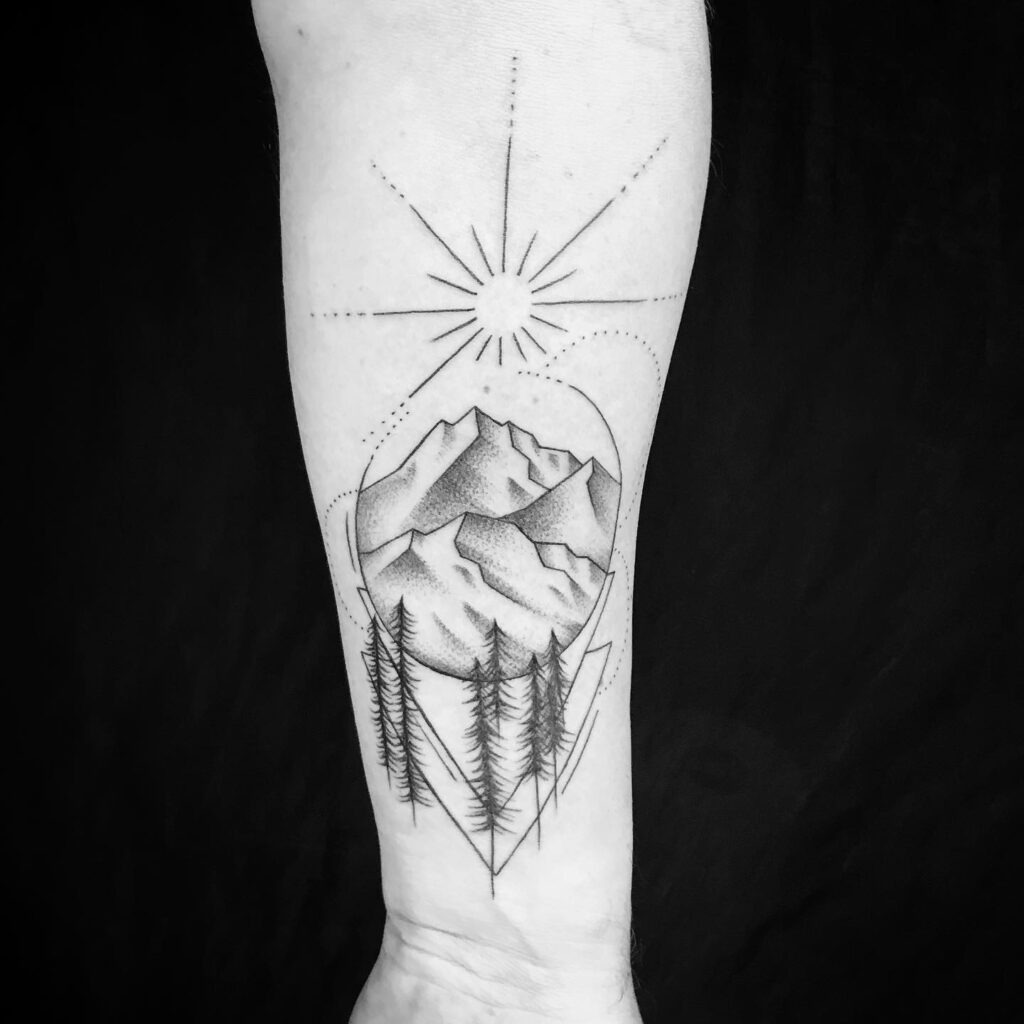Minimal Geometric Mountain Scene Tattoo Tattoo Design