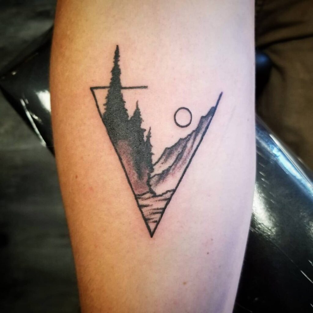 Minimal Mountain and Forest Triangle Tattoo Tattoo Design