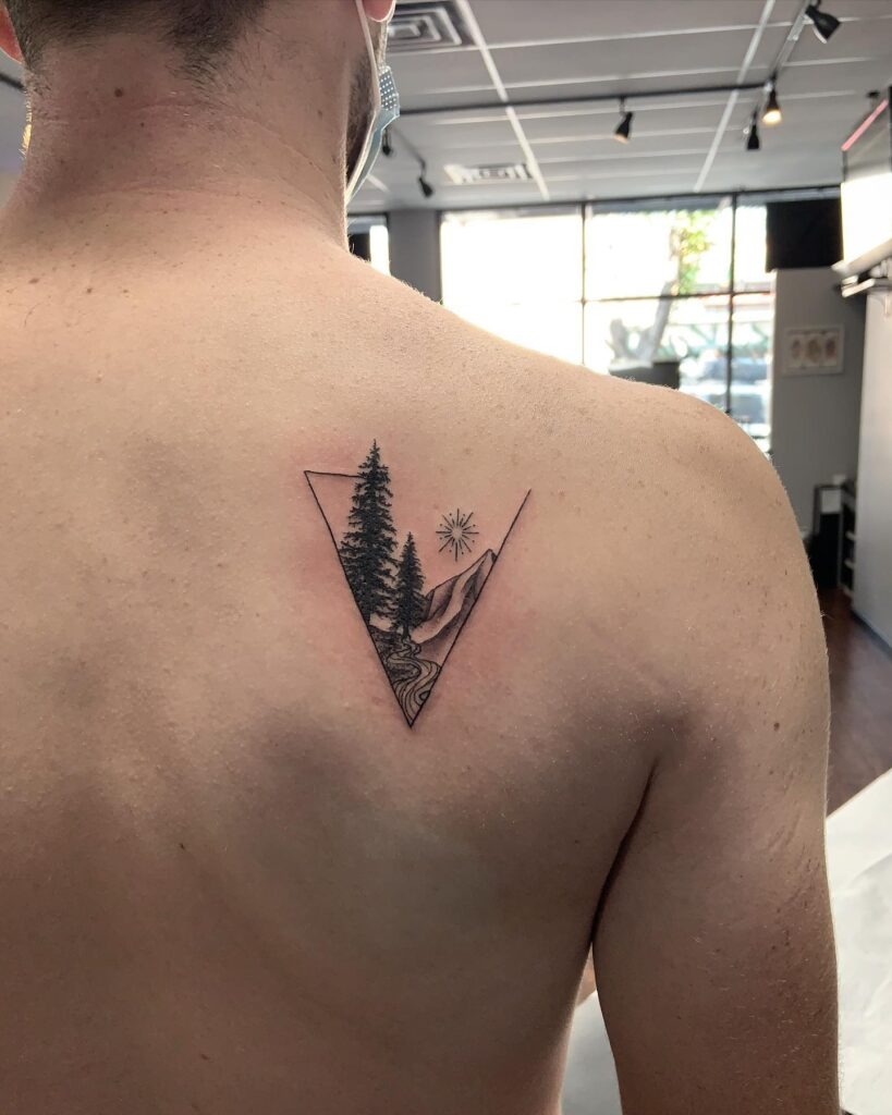 Minimalist Mountain Landscape Back Tattoo Tattoo Design