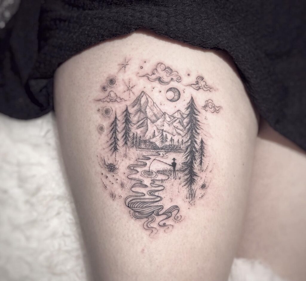 Moonlit Mountain Stream Tattoo Tattoo Design