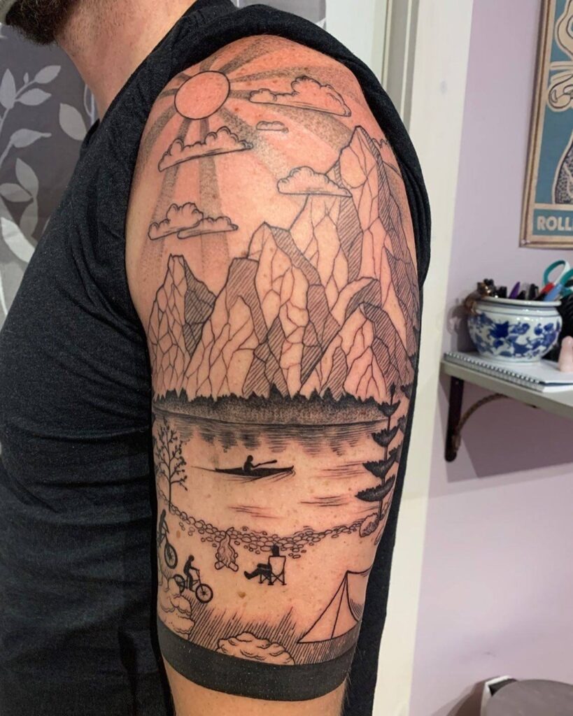 Mountain Adventure and Camping Nature Scene Tattoo Tattoo Design