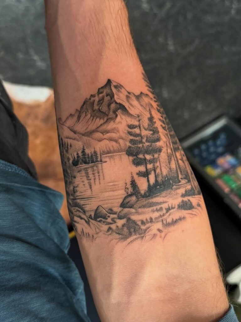 Mountain Lake Nature Scene Tattoo Tattoo Design