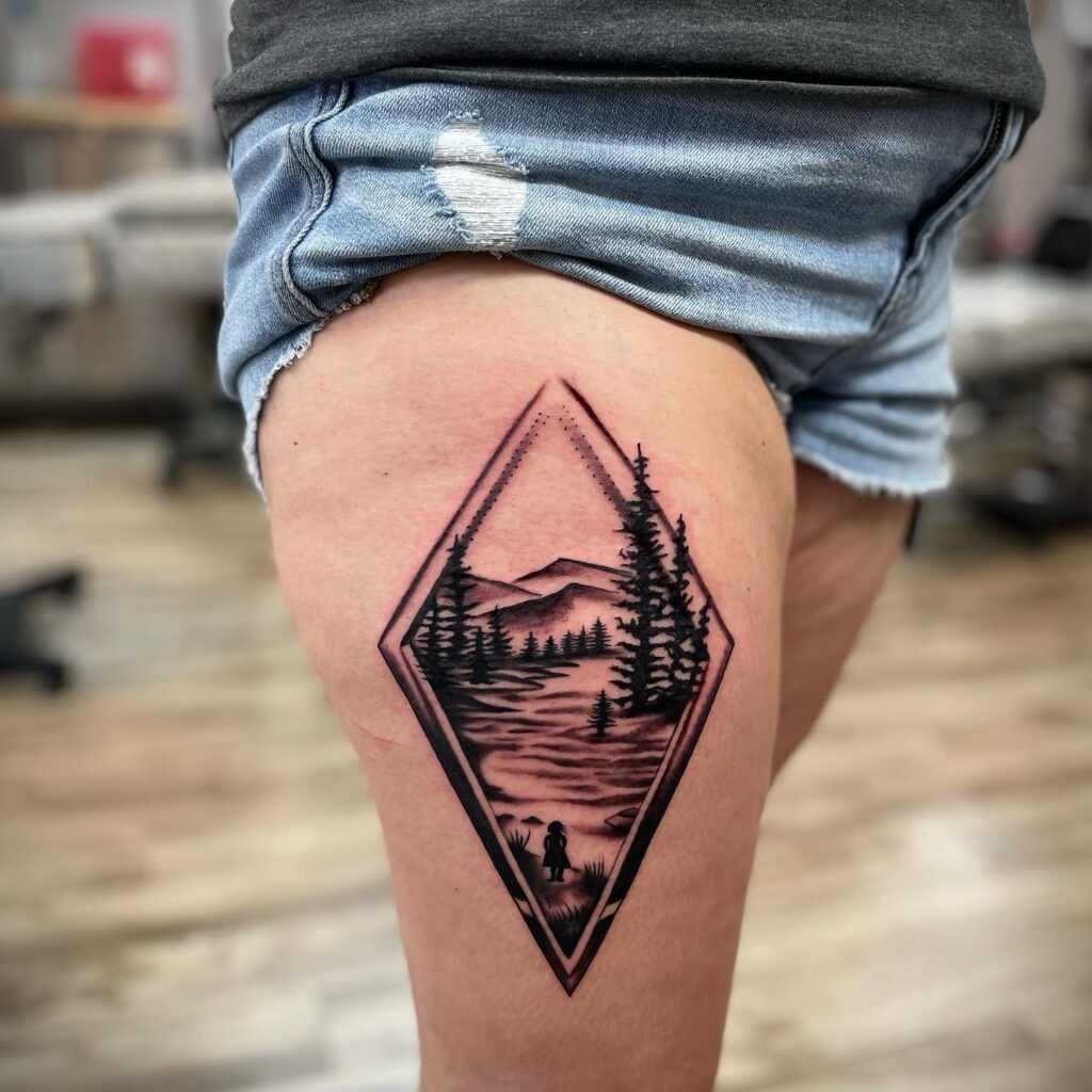 Mountain Path and Forest Nature Scene Tattoo Tattoo Design