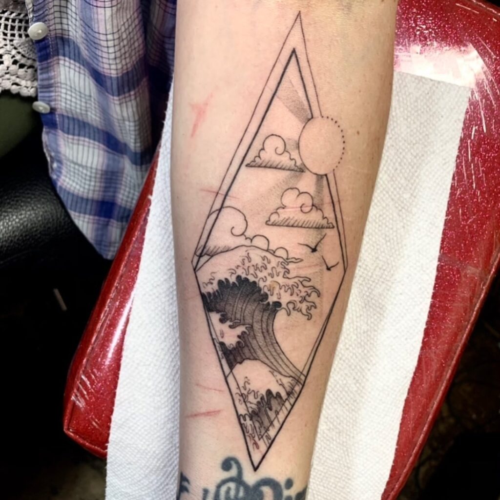 Ocean Wave and Sun Nature Scene Tattoo Tattoo Design