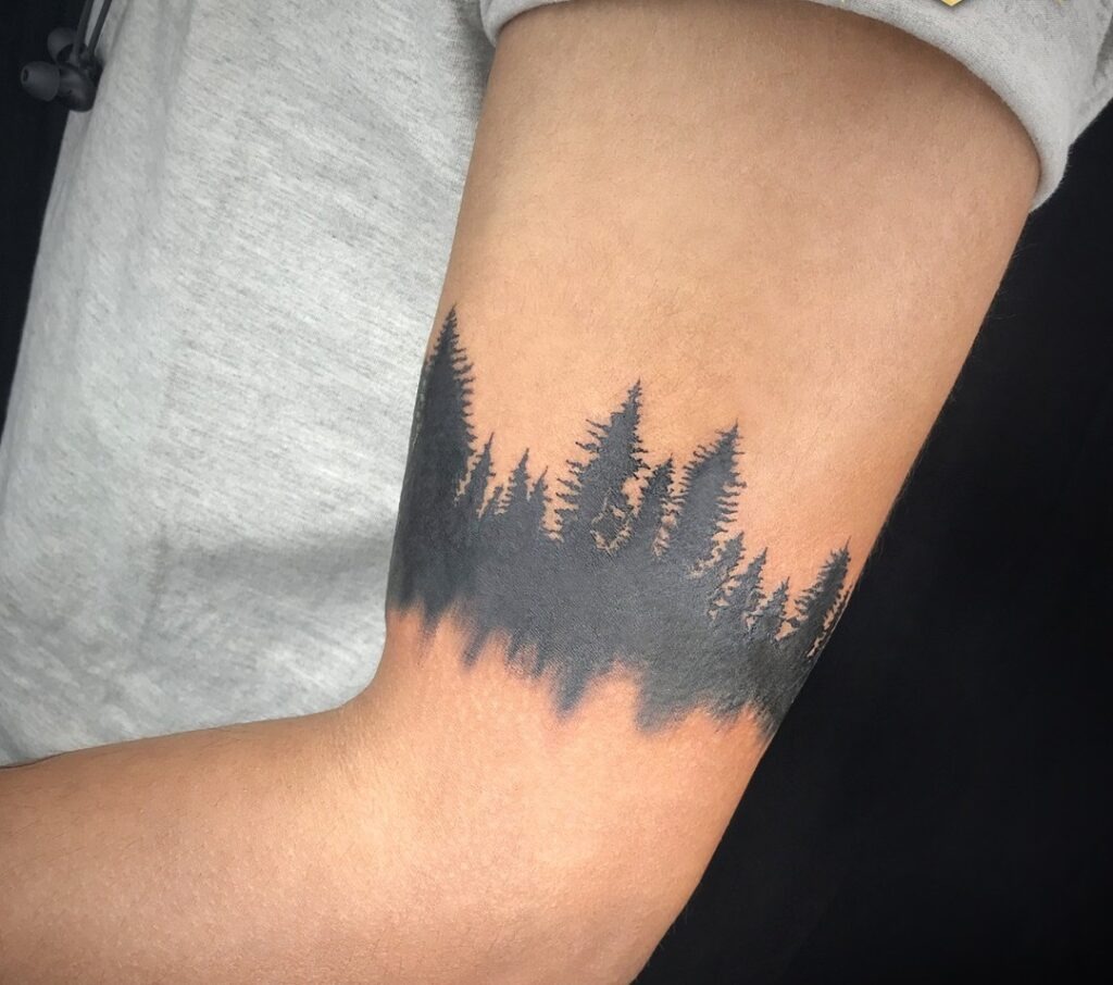 Pine Forest Silhouette Nature Scene Tattoo Tattoo Design