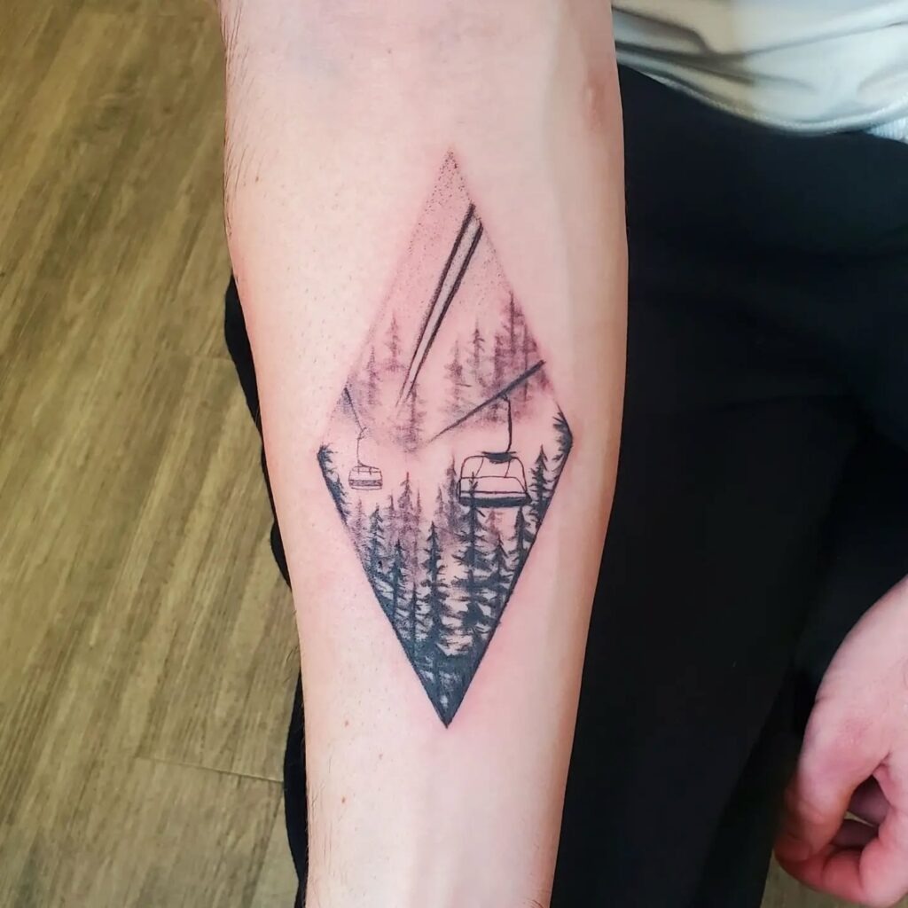 Ski Lift in the Pines Tattoo Tattoo Design