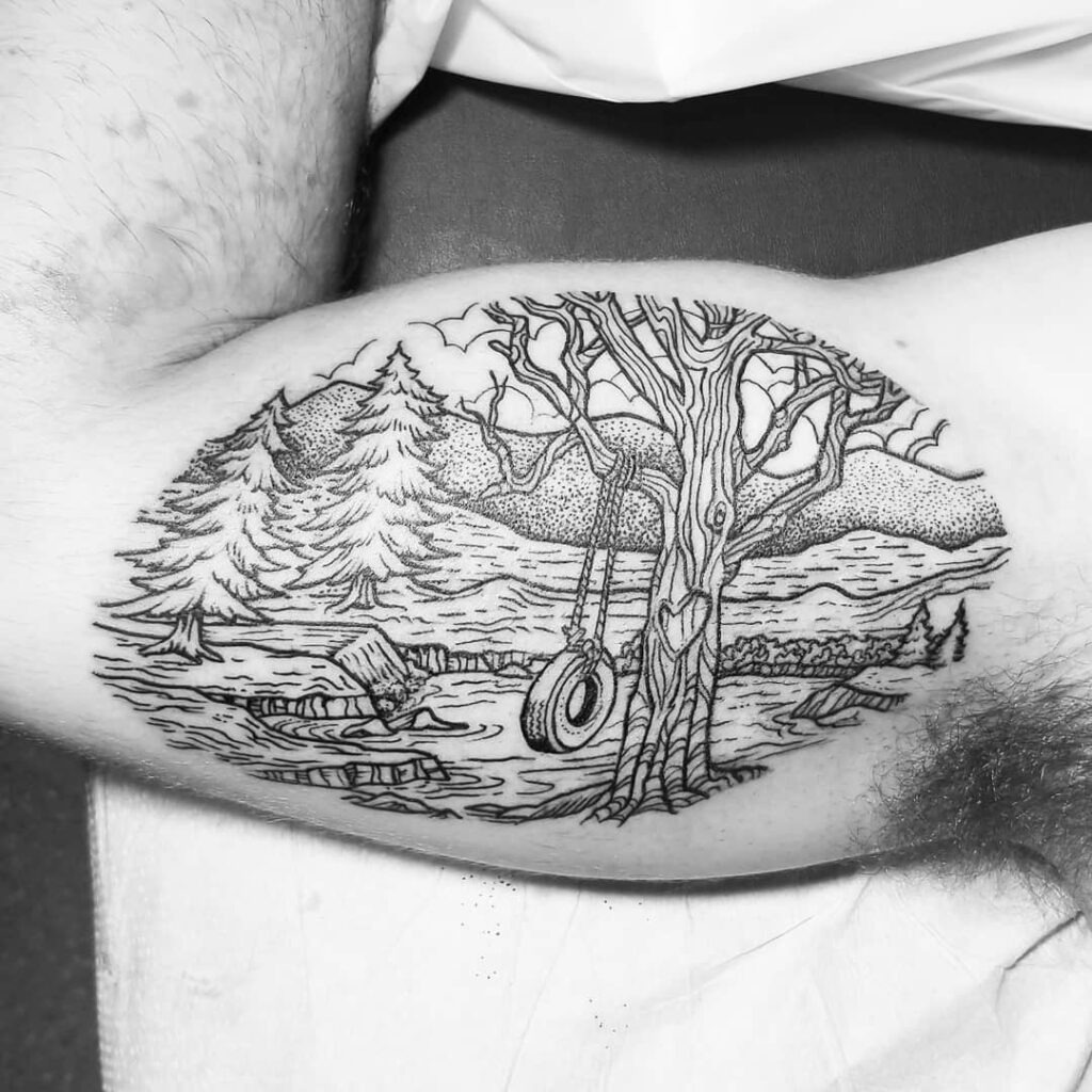 Tire Swing by the Lake Tattoo Tattoo Design