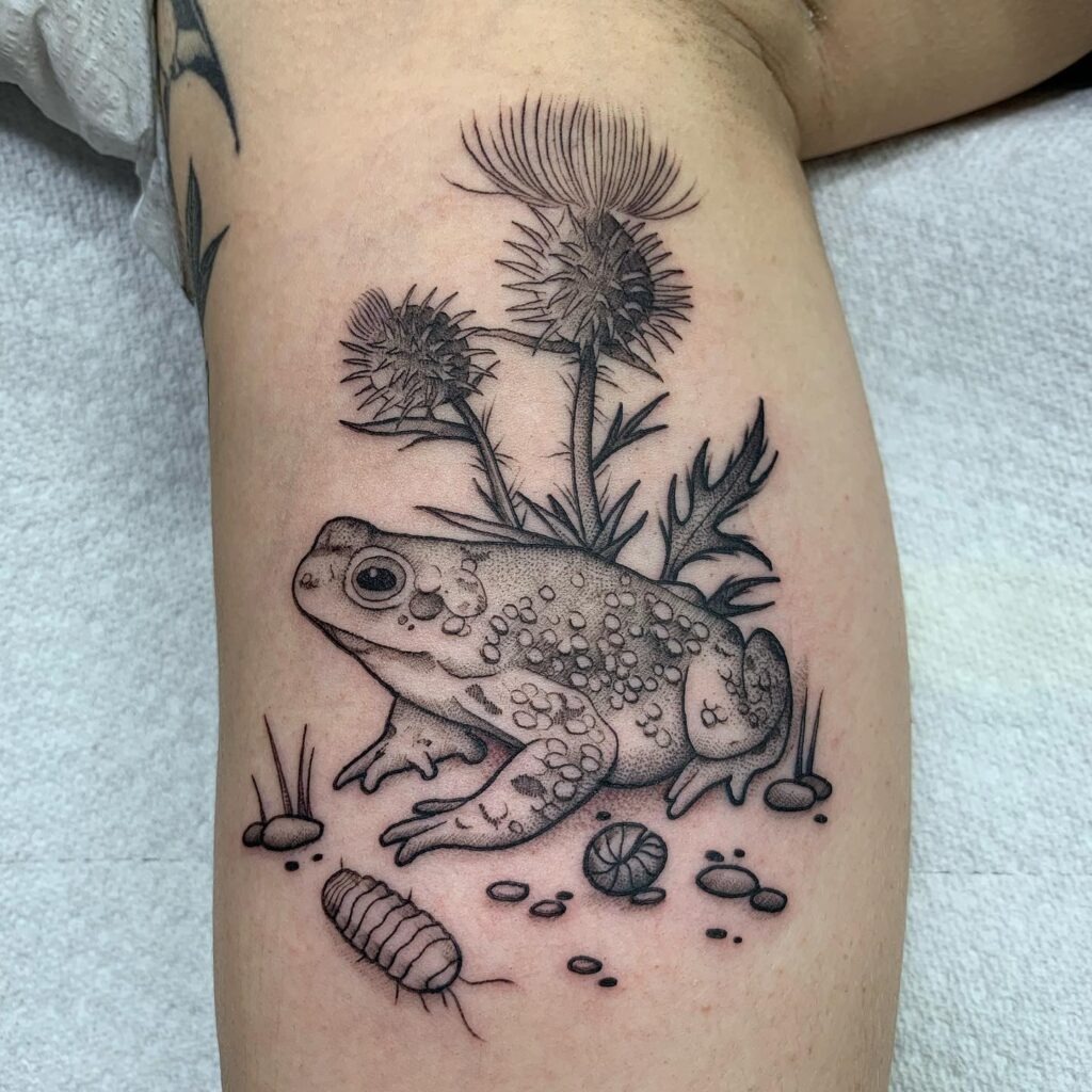 Toad and Thistle Nature Scene Tattoo Tattoo Design