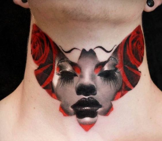 A Babe with Butterfly Wings Neck Tattoo Tattoo Design