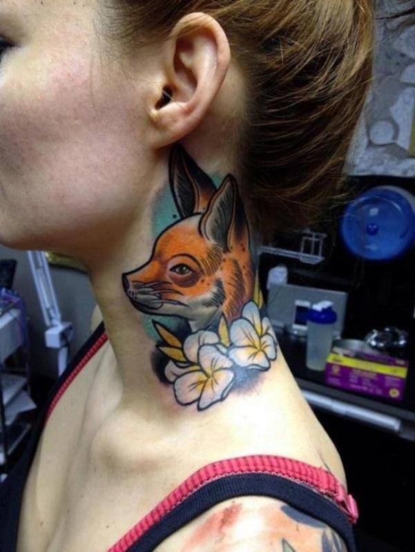 A Clever Fox Side Full Neck Tattoo Tattoo Design