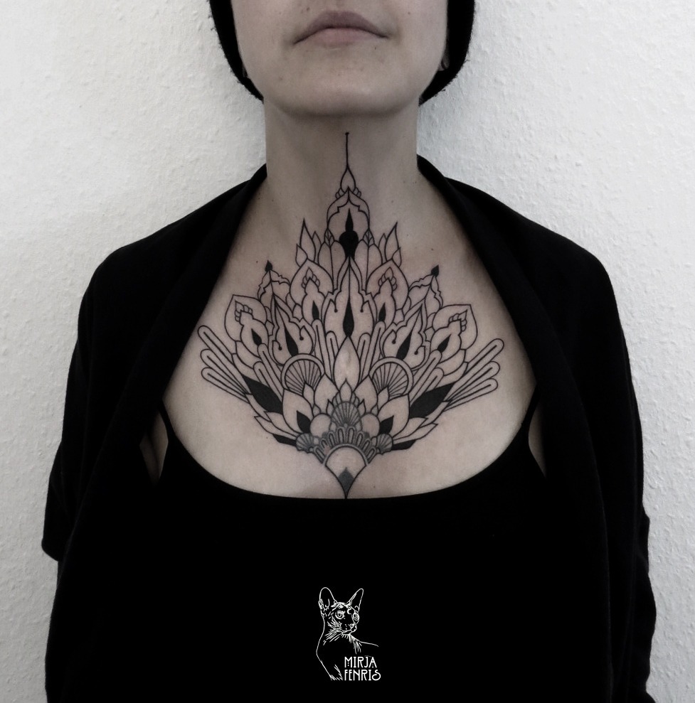 A Henna Style Art Deco Chandelier Bib Tattoo Design