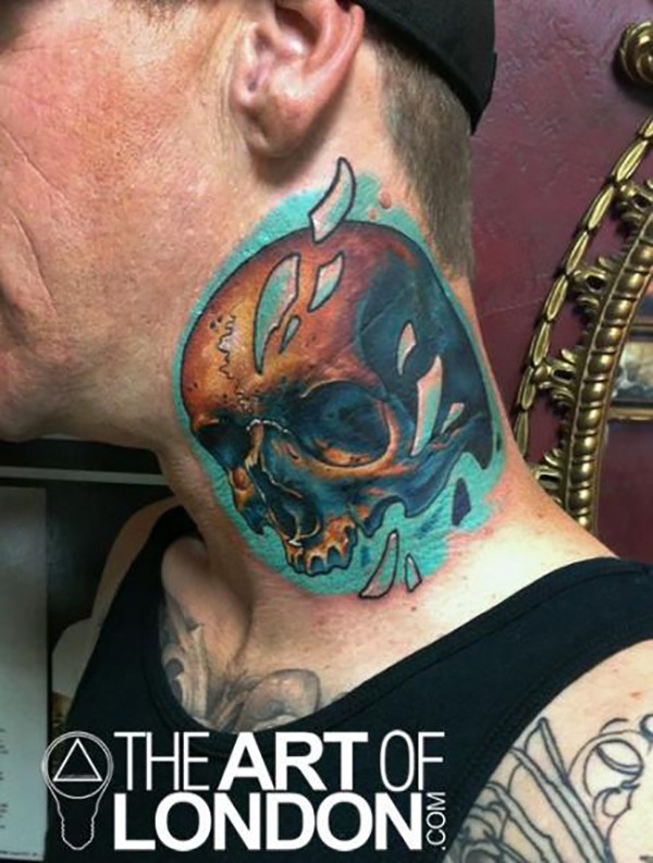 Blue Sets This Skull Apart on the Neck Tattoo Tattoo Design