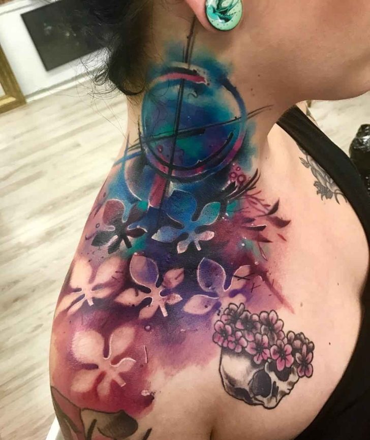 Dramatic Color Saturated Leaf Stencil Tattoo Design