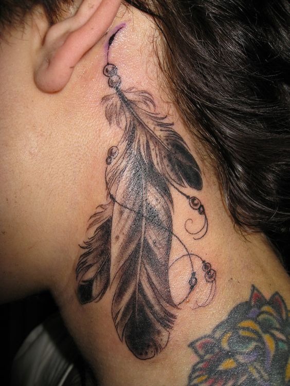 Iconic Feathered Side Neck Tattoo Tattoo Design