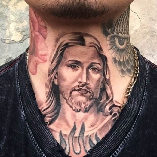 Jesus, That Is a Nice Religious Neck Tattoo Tattoo Design