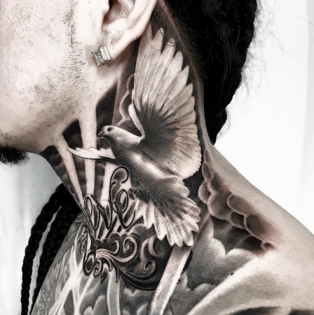 Love and a Dove Neck Tattoo Tattoo Design
