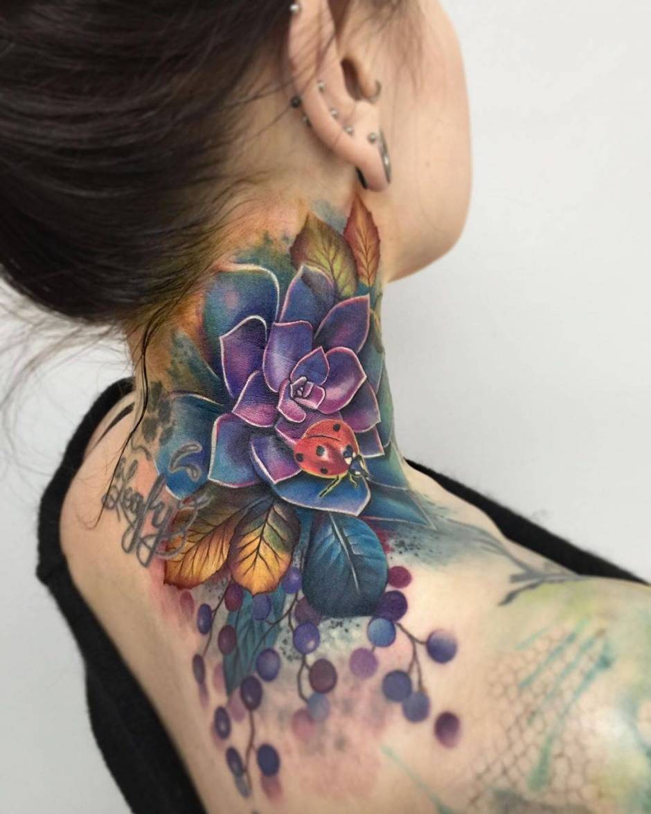 Lucky Ladybug and Luscious Succulent Tattoo Design
