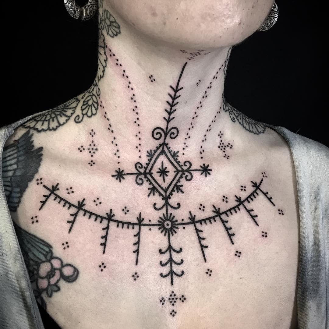 Neck Tattoos as Permanent Jewelry Tattoo Design