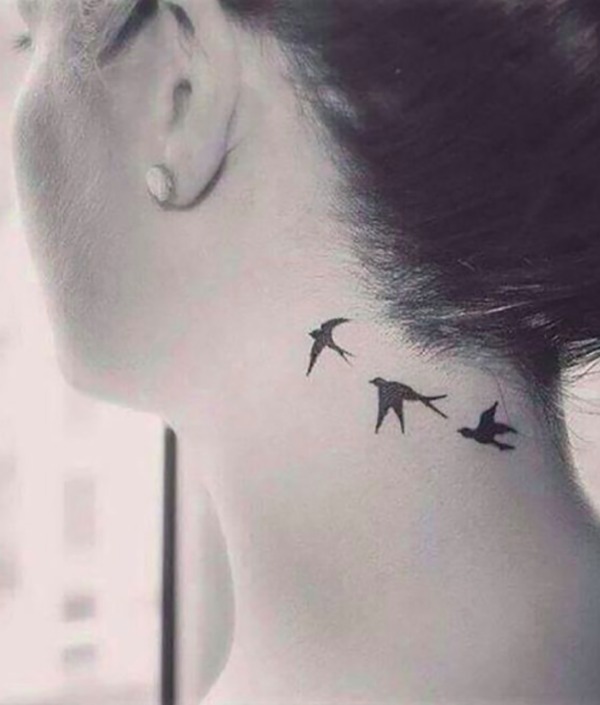 Small Neck Tattoos: Three Sparrows at the Hairline Tattoo Design