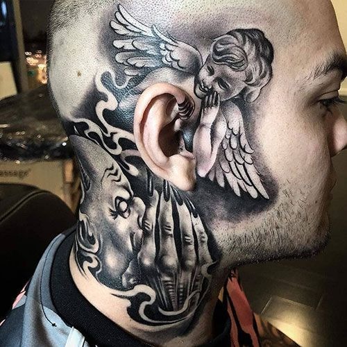 The Angel vs The Devil Neck Tattoo Tattoo Design