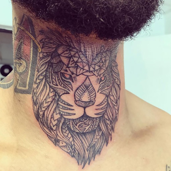 The King of the Jungle Goes Tribal Neck Tattoo Tattoo Design