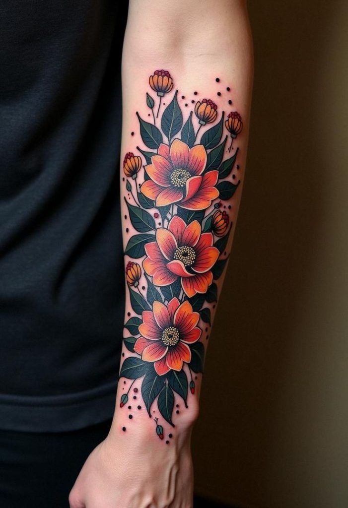Botanical Sleeve: Nature-Inspired Feminine Ink Tattoo Design