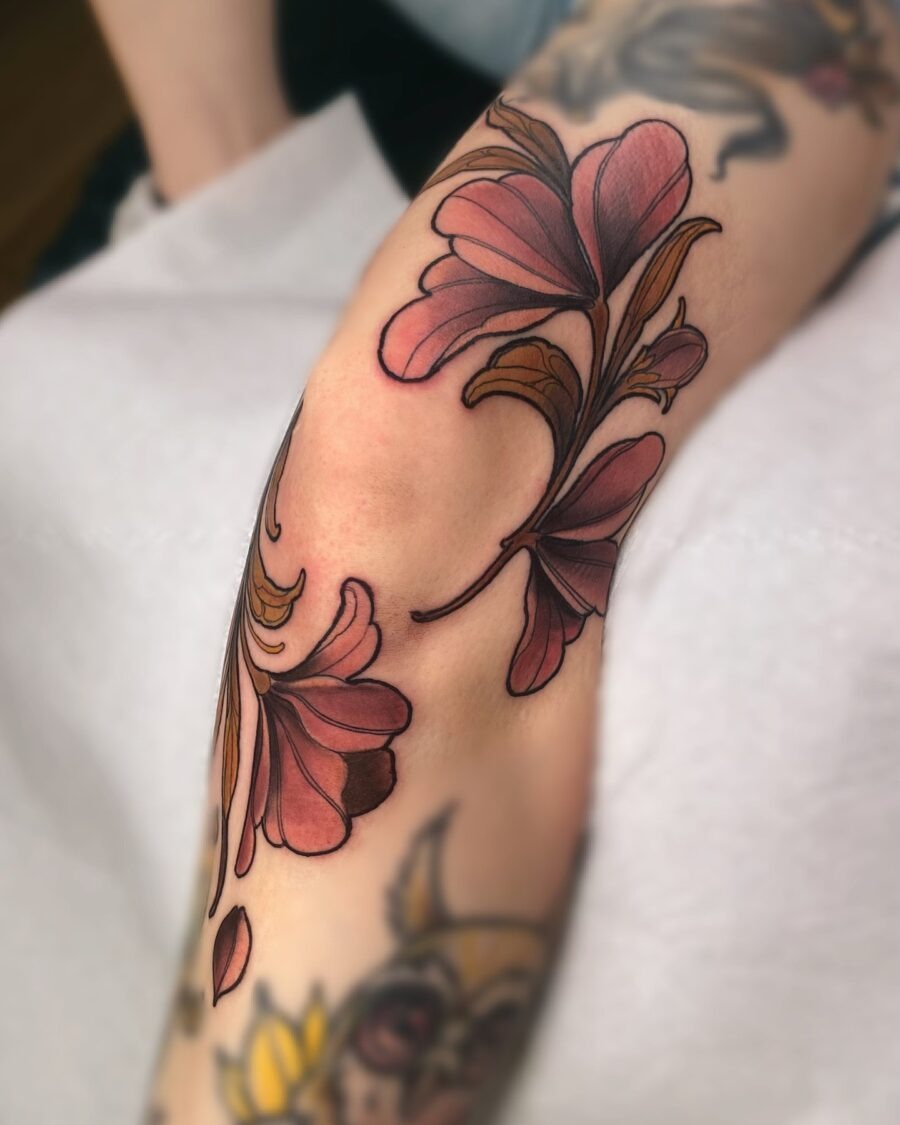 Elegant flora with vibrant neo-traditional style Tattoo Design