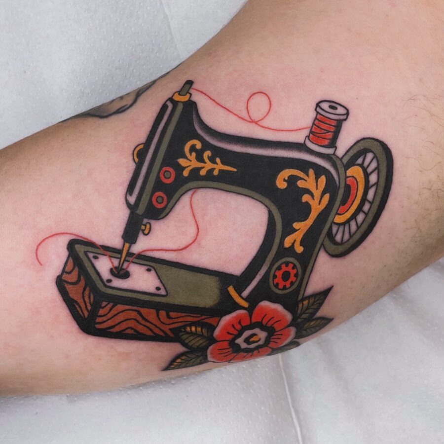 Elegant sewing machine tattoo in neo-traditional style Tattoo Design