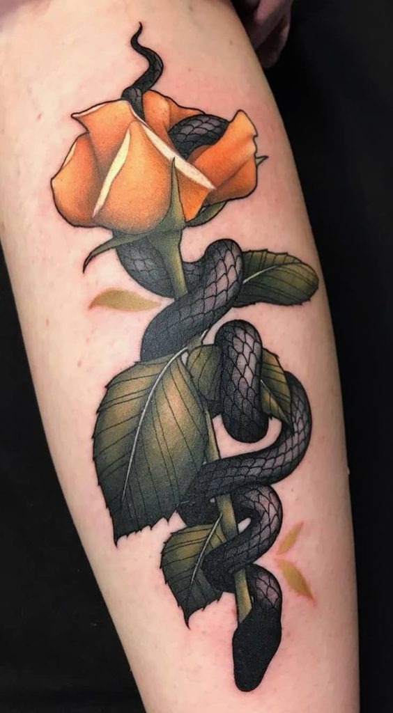 Floral Snake: A Striking Neo-Traditional Design Tattoo Design