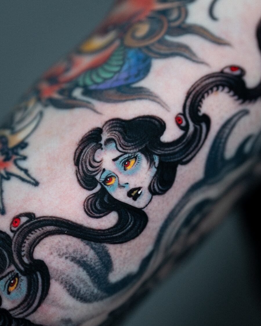 Intricate neo-traditional octopus lady tattoo Tattoo Design