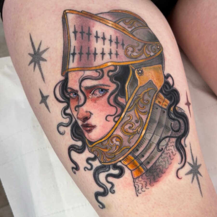 Knight-inspired neo traditional tattoo design Tattoo Design