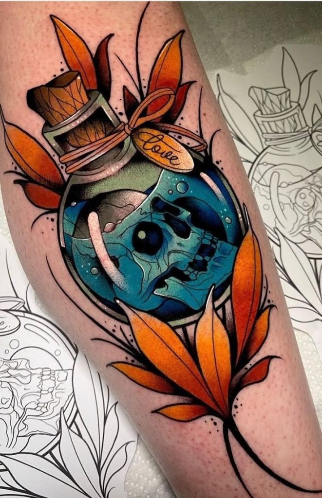 Mystical Potion Bottle: Dark and Feminine Elegance Tattoo Design