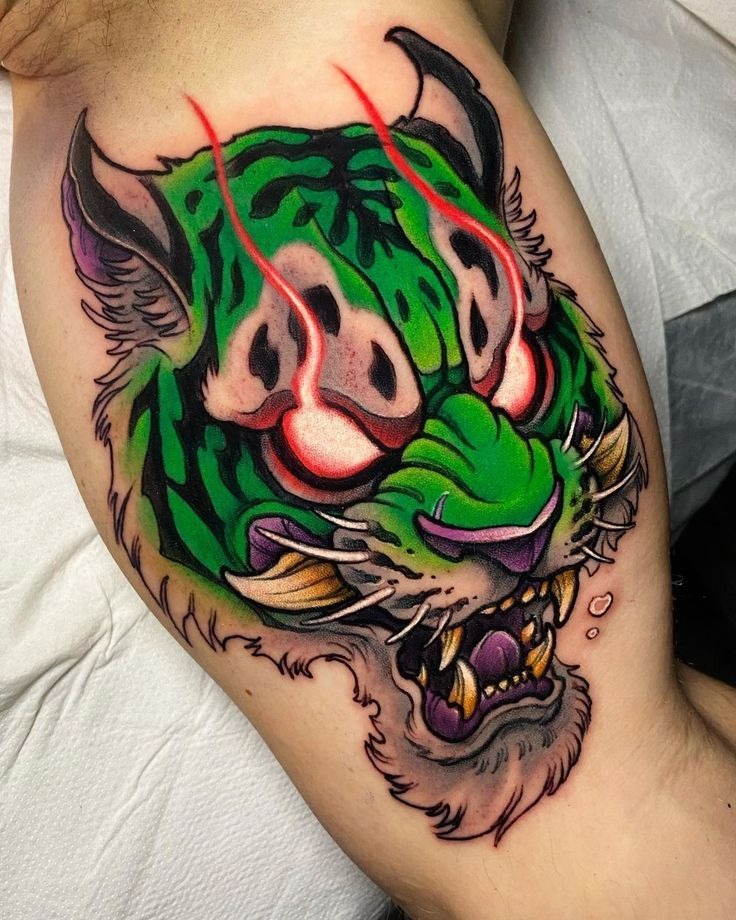 Neon Tiger: A Fierce and Futuristic Animal Tattoo Tattoo Design