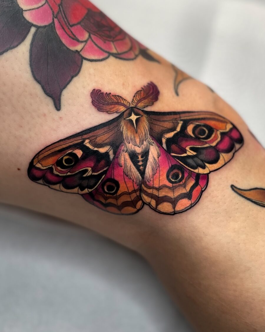 Striking neo-traditional moth tattoo design Tattoo Design