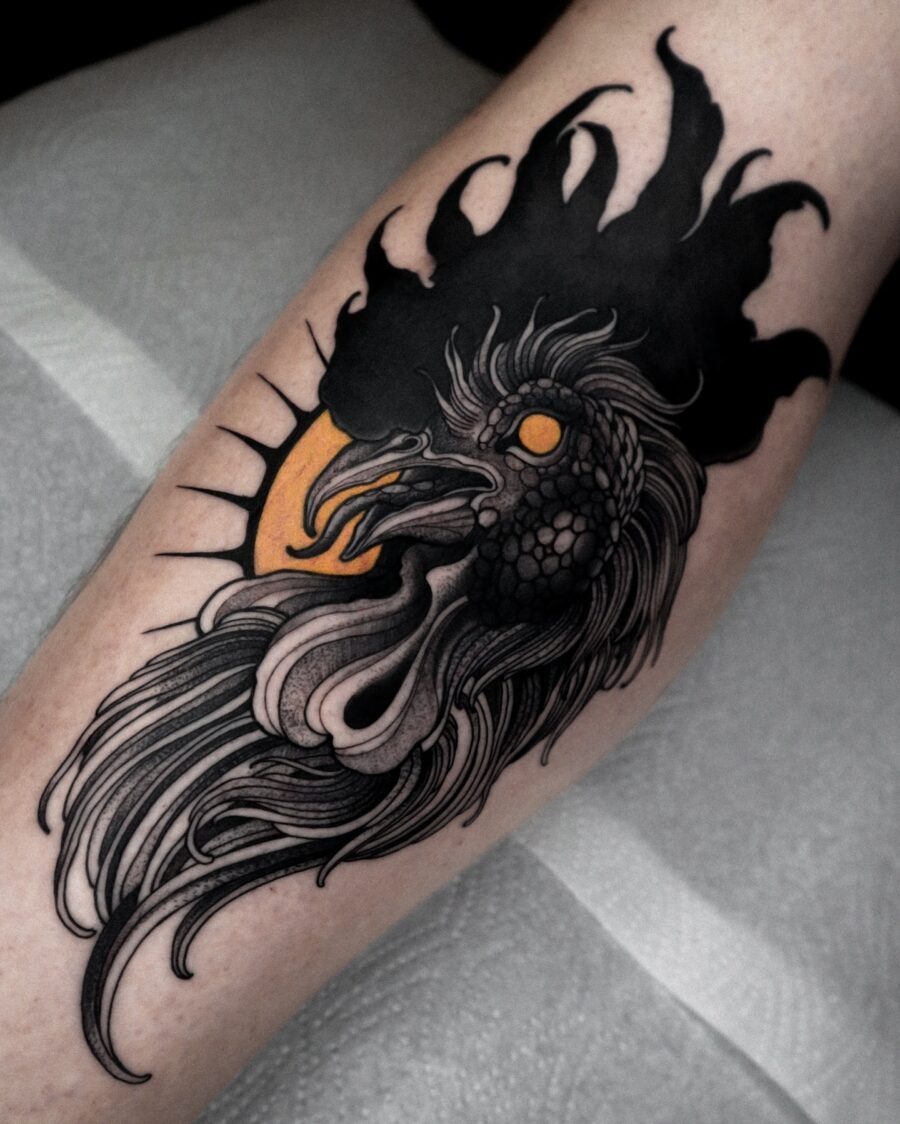 Striking neo-traditional rooster tattoo art Tattoo Design