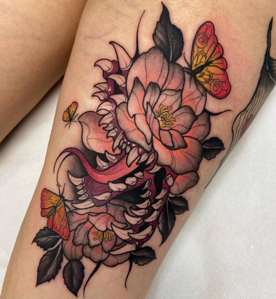 Stunning neo-traditional floral tattoo design Tattoo Design