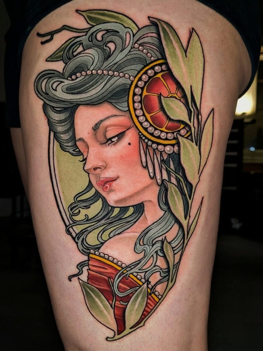 Stunning Neo-Traditional Tattoo of a Woman Tattoo Design