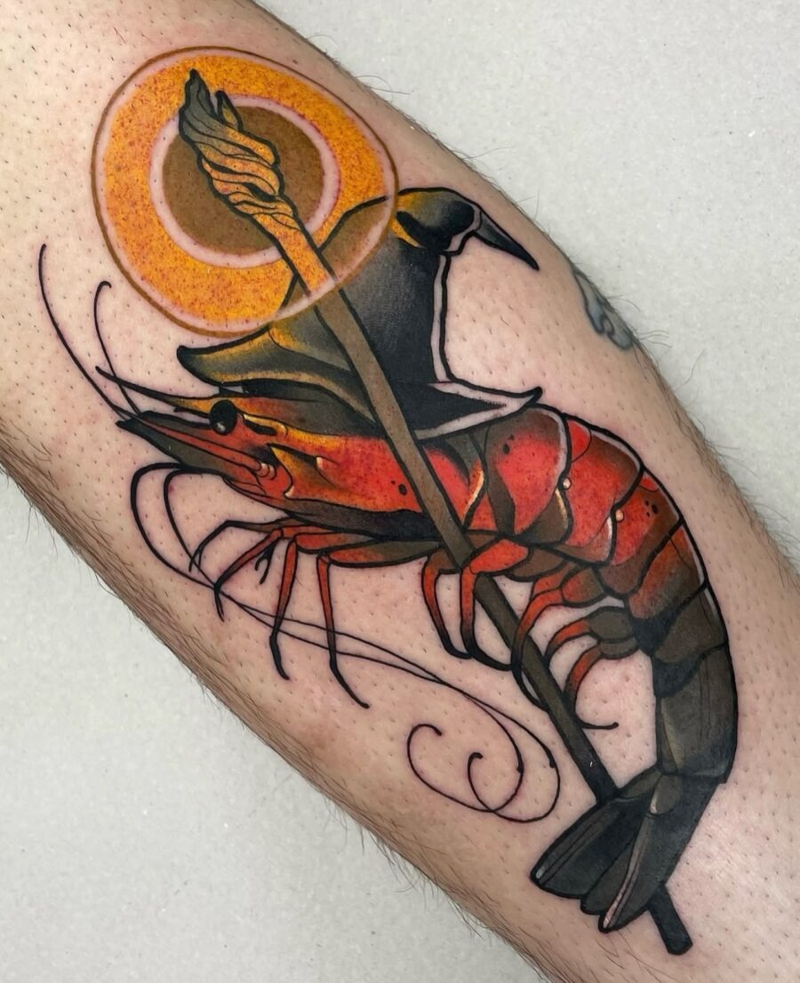 Stunning shrimp tattoo with vibrant colors Tattoo Design
